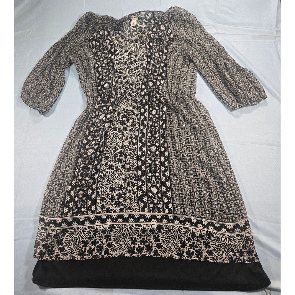 Old Navy Womens Black White Floral Boho Elastic Waist Dress Large L